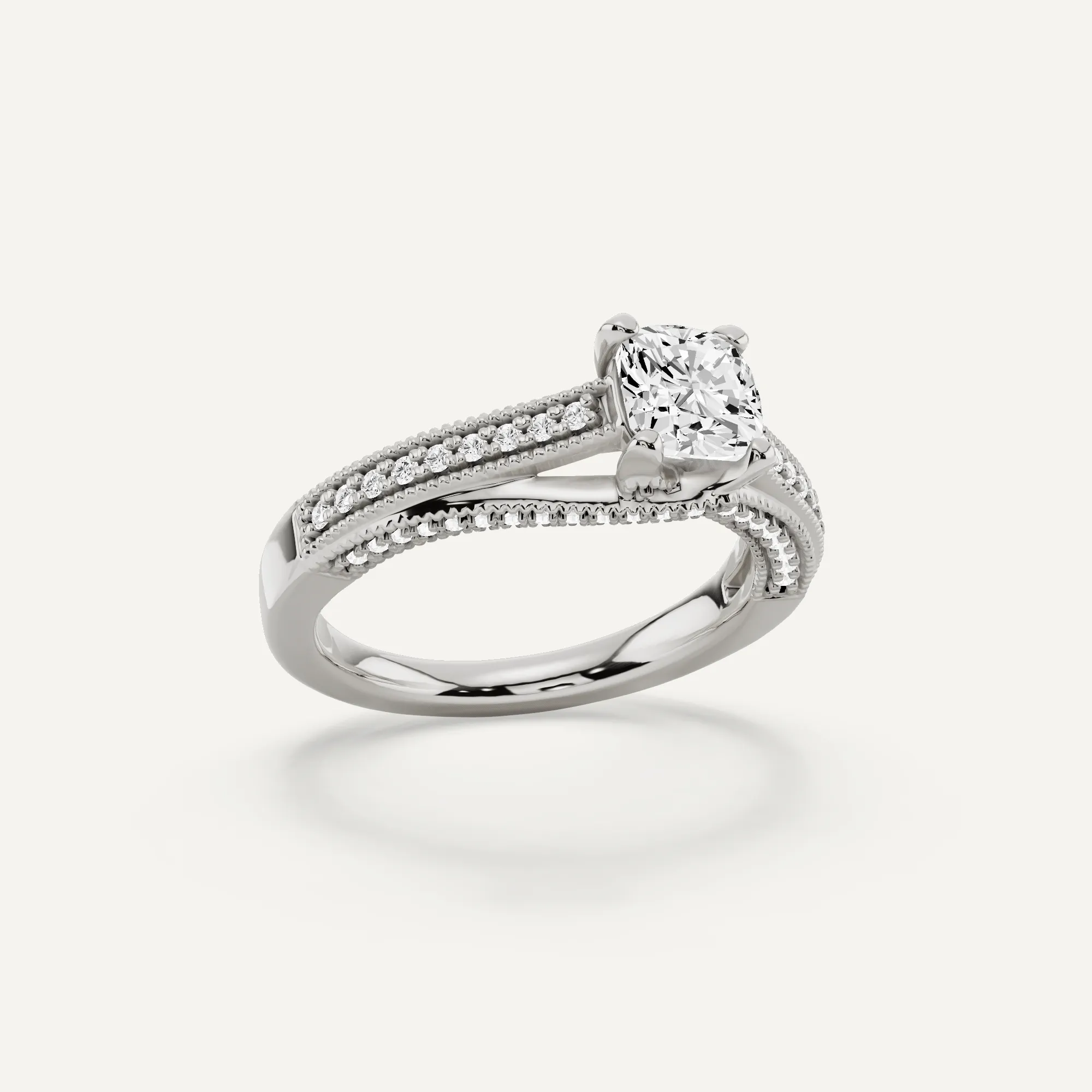 1 ctw Cushion Diamond Luxe Side Stone Engagement Ring