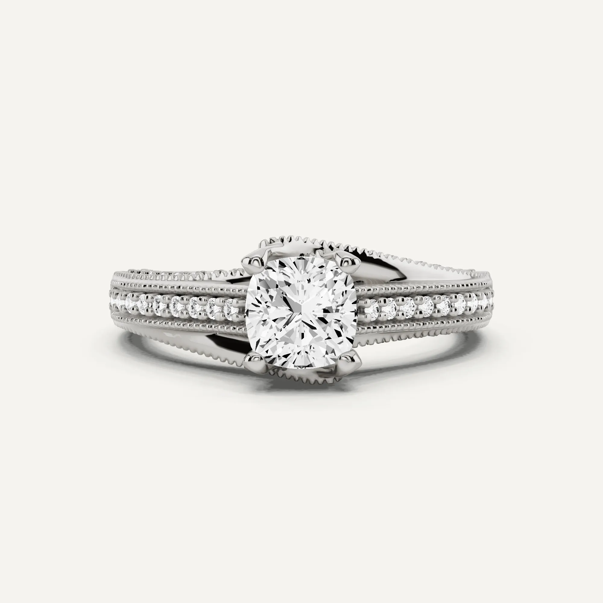 1 ctw Cushion Diamond Luxe Side Stone Engagement Ring