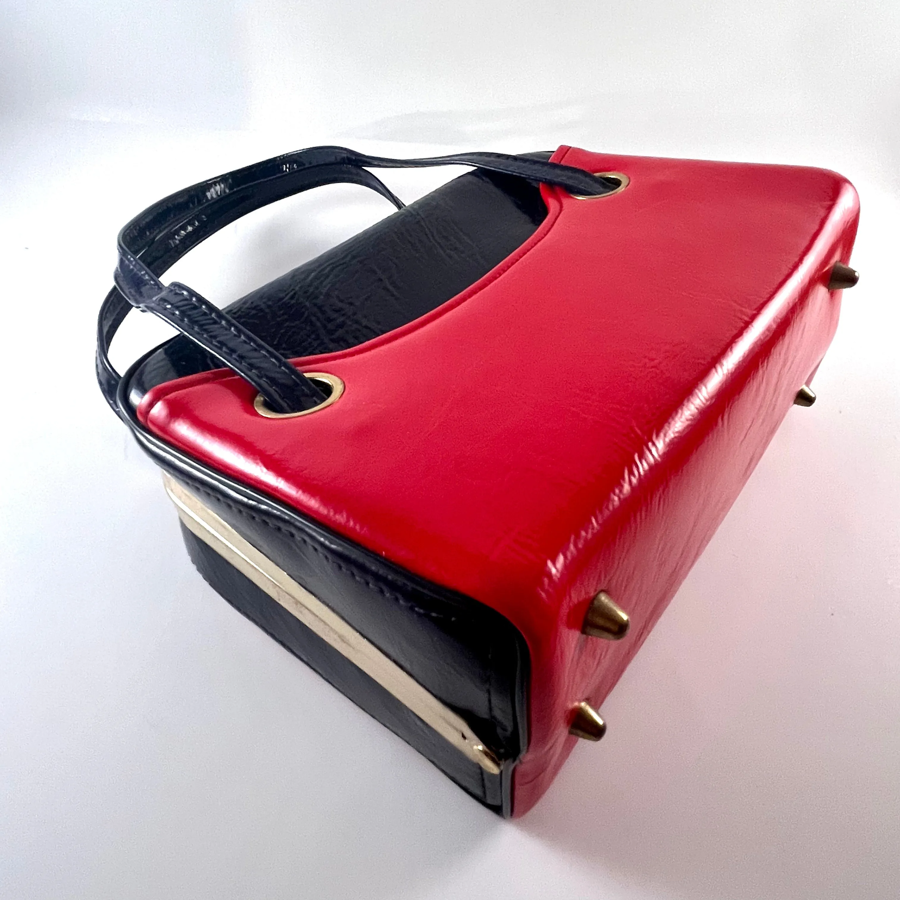 1960s Navy & Red Patent Leather Box Handbag