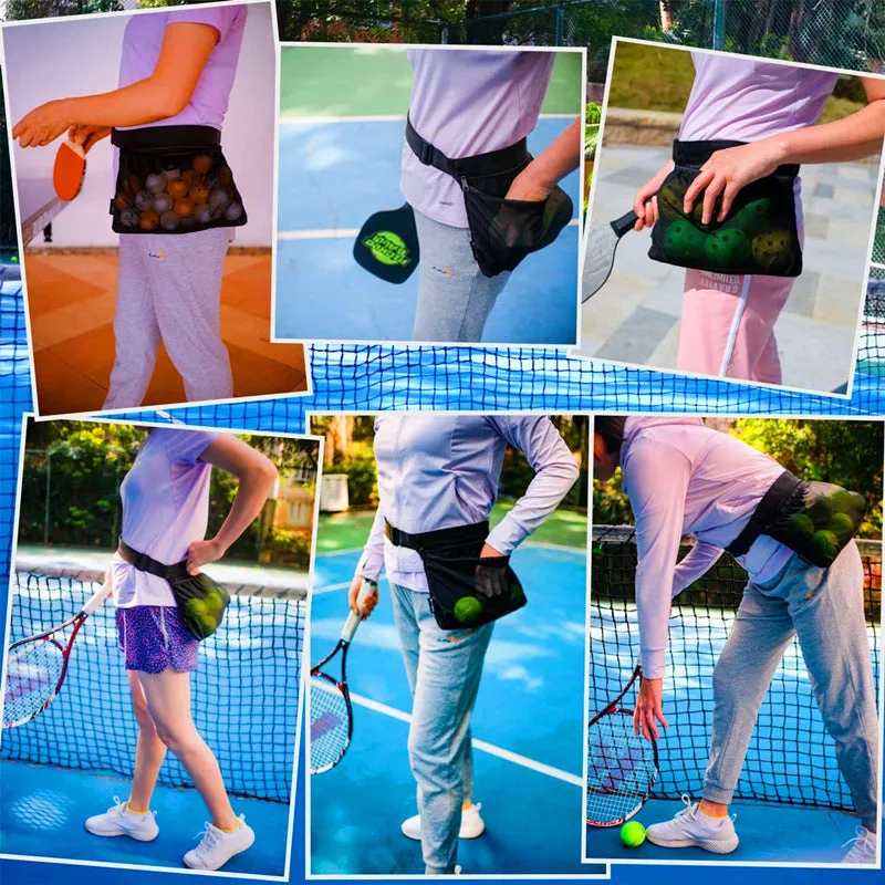 1pc Adjustable Belt Waist Hip Mesh Pickball Ball Bag With Zipper-Pocket