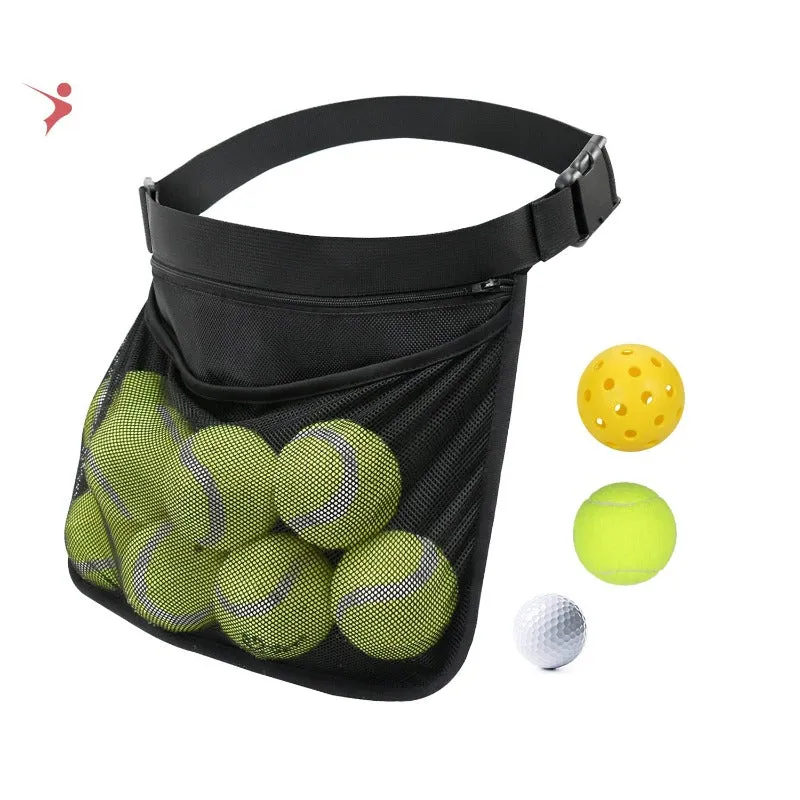 1pc Adjustable Belt Waist Hip Mesh Pickball Ball Bag With Zipper-Pocket