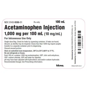 Acetaminophen for Injection 100 mg IV Bags, 10/Case (Rx)