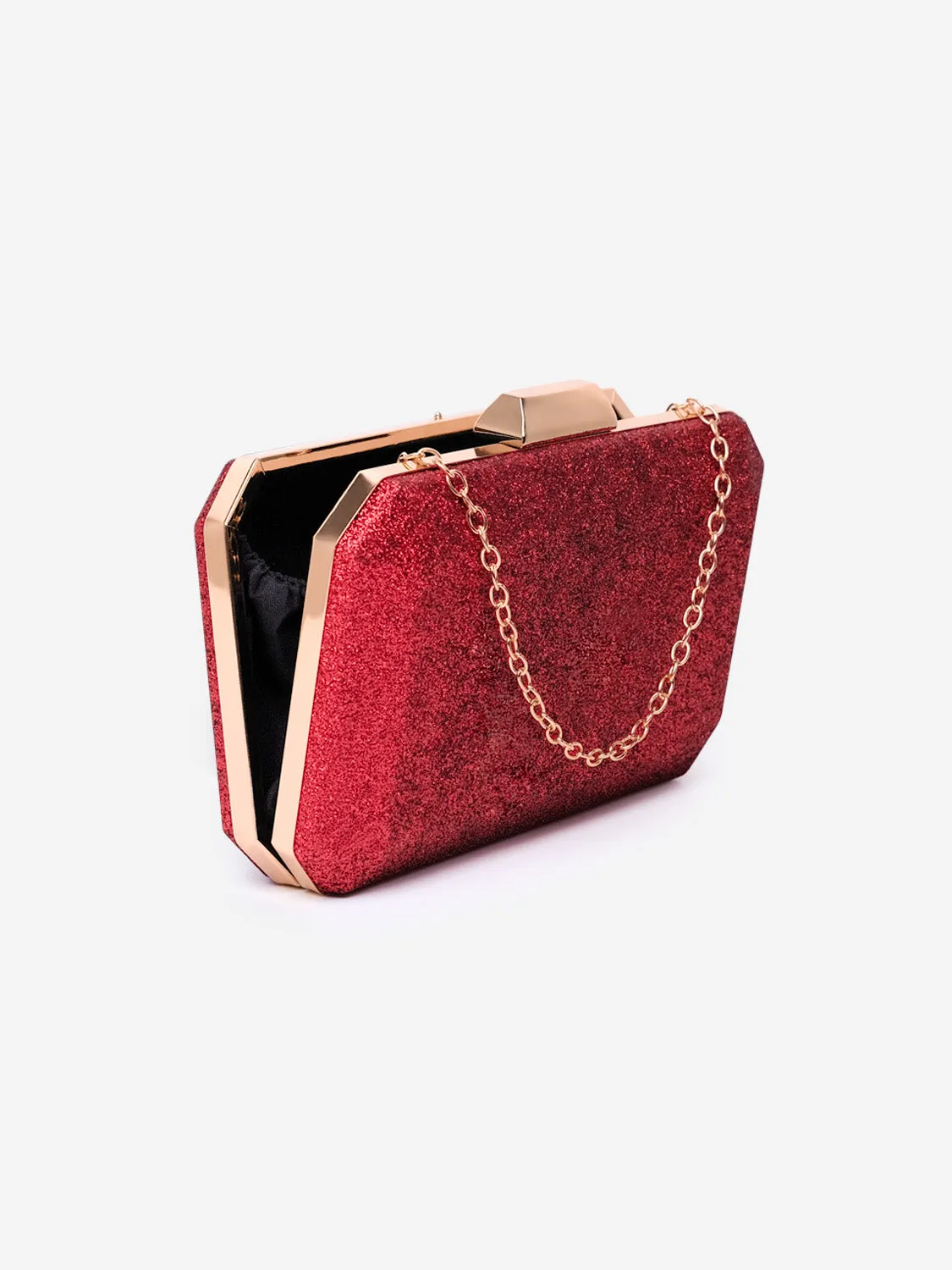 ADDISON DIAMANTE CHAIN CLUTCH BAG IN RED