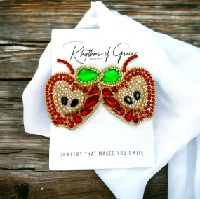 Apple Earrings - Apple Jewelry, Back to School, Elementary Teacher, Rhinestone Apple, Food Earrings