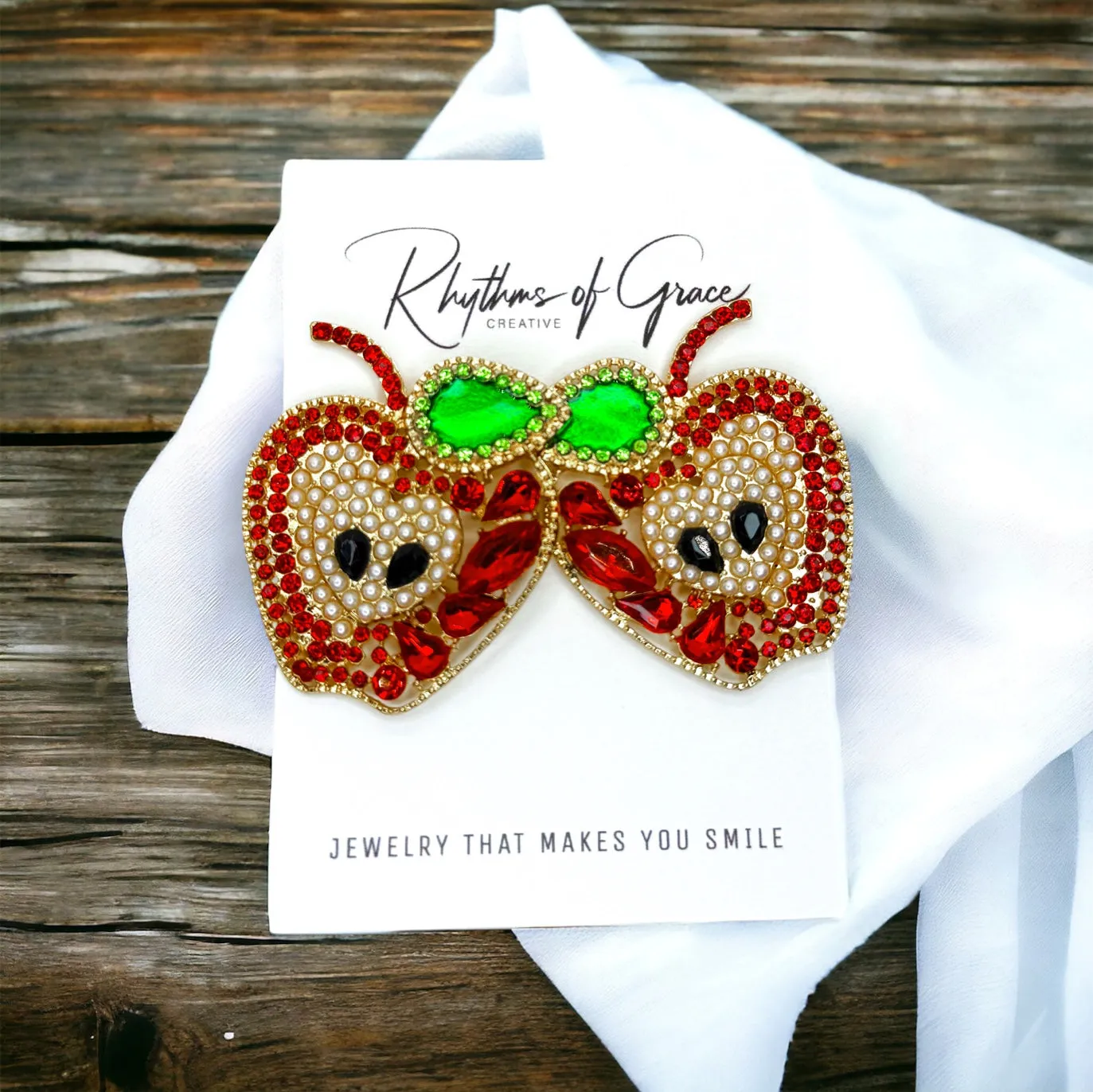 Apple Earrings - Apple Jewelry, Back to School, Elementary Teacher, Rhinestone Apple, Food Earrings