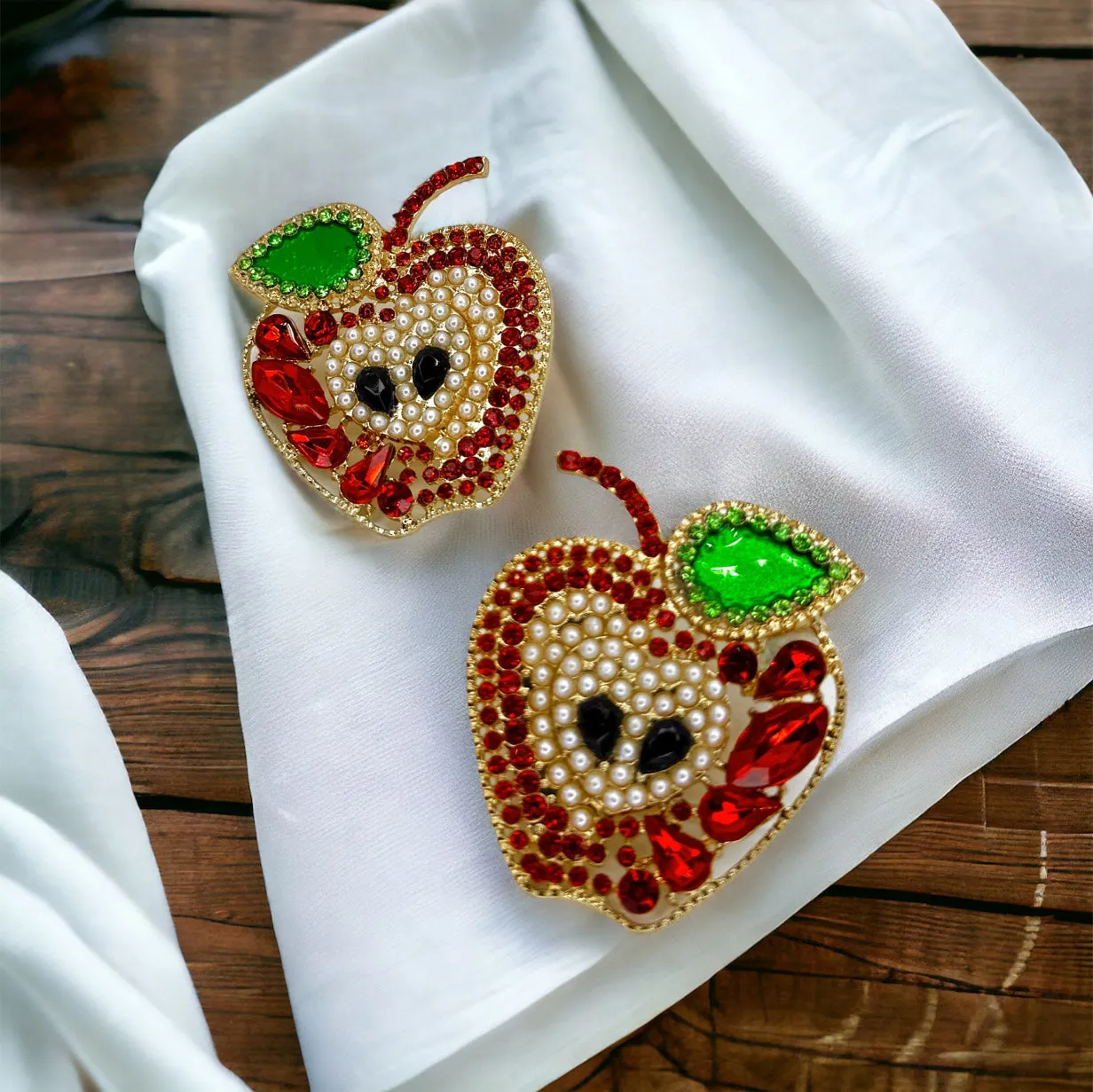 Apple Earrings - Apple Jewelry, Back to School, Elementary Teacher, Rhinestone Apple, Food Earrings