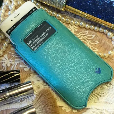 Apple iPhone 12 Pro Max Wallet Case in Teal Blue Vegan Leather | Screen Cleaning Sanitizing Lining | smart window