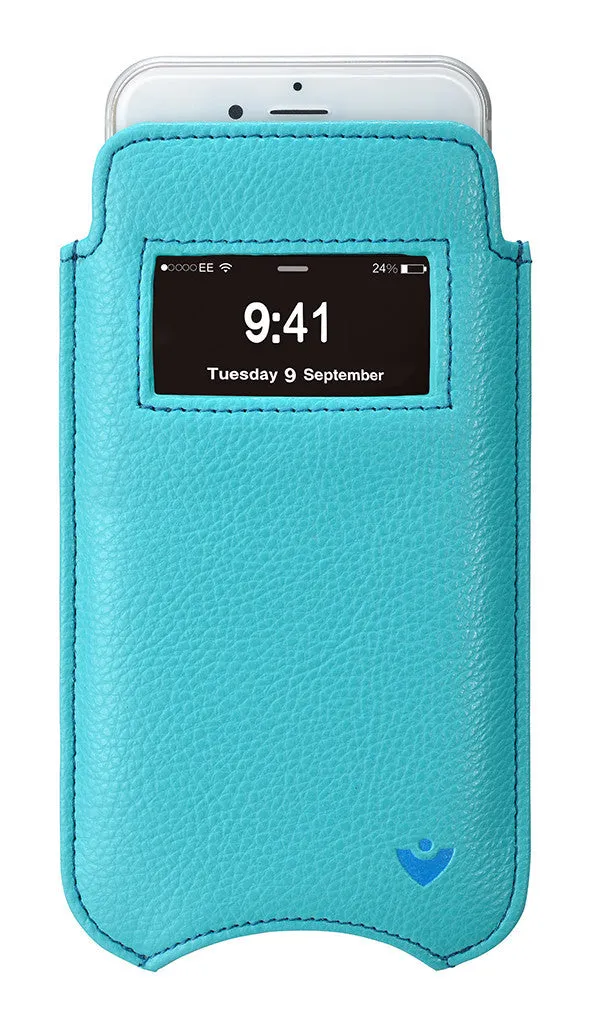 Apple iPhone 12 Pro Max Wallet Case in Teal Blue Vegan Leather | Screen Cleaning Sanitizing Lining | smart window