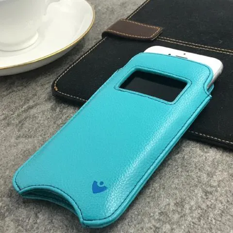 Apple iPhone 12 Pro Max Wallet Case in Teal Blue Vegan Leather | Screen Cleaning Sanitizing Lining | smart window