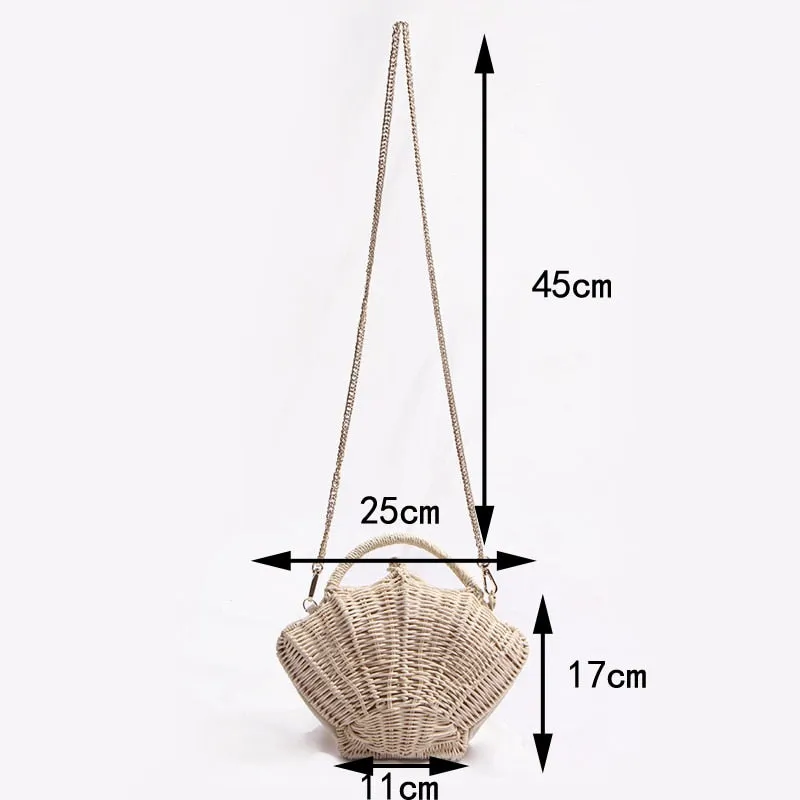 Ark Seashell Straw Rattan Shoulder Chain Bags - 2 Styles