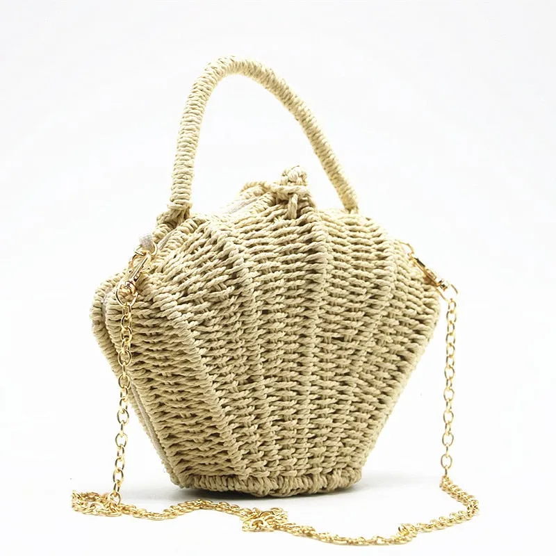 Ark Seashell Straw Rattan Shoulder Chain Bags - 2 Styles