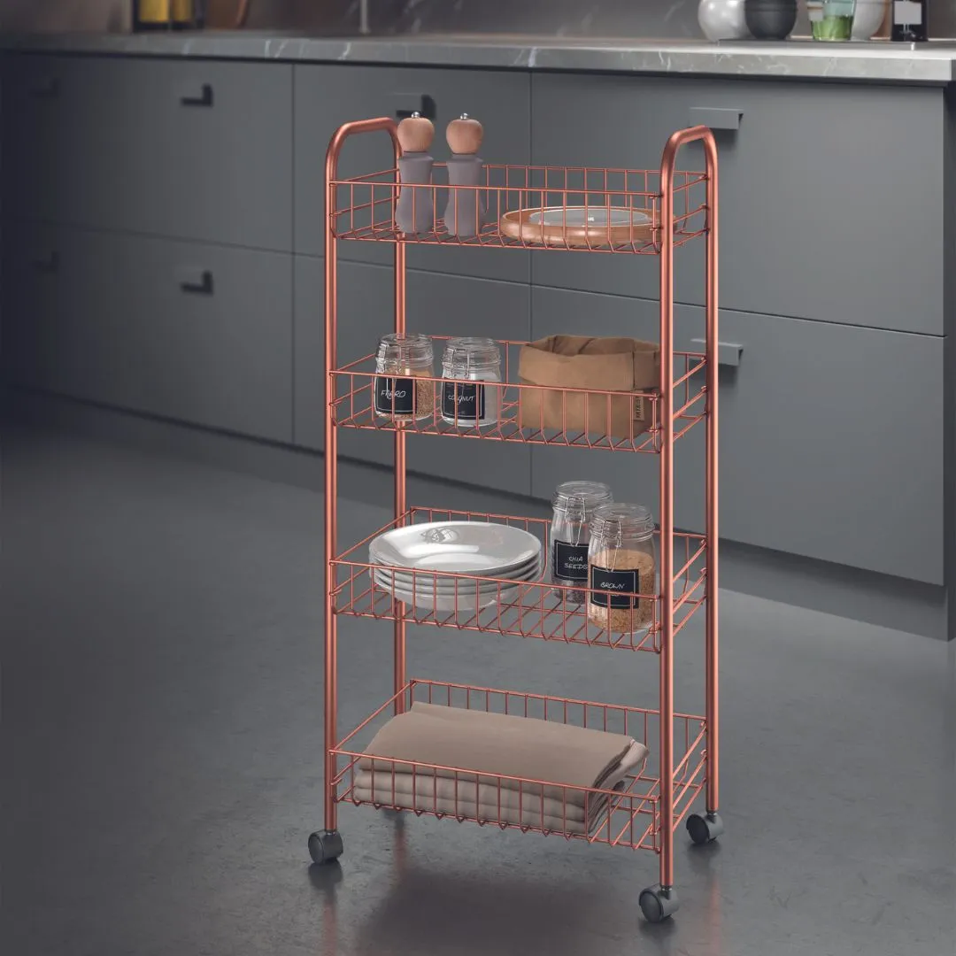 Ascona Rolling Cart 4 Tier Copper