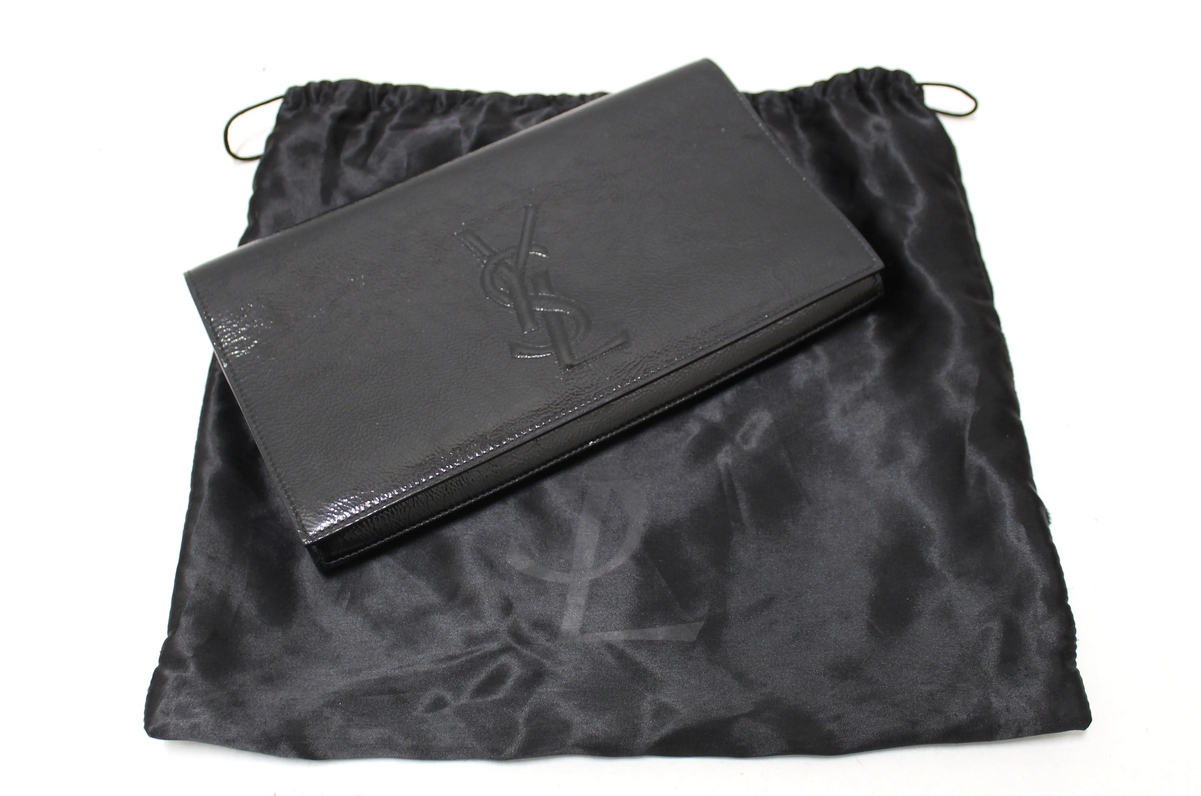 Authentic YSL Yves Saint Laurent Black Patent Leather Clutch Bag