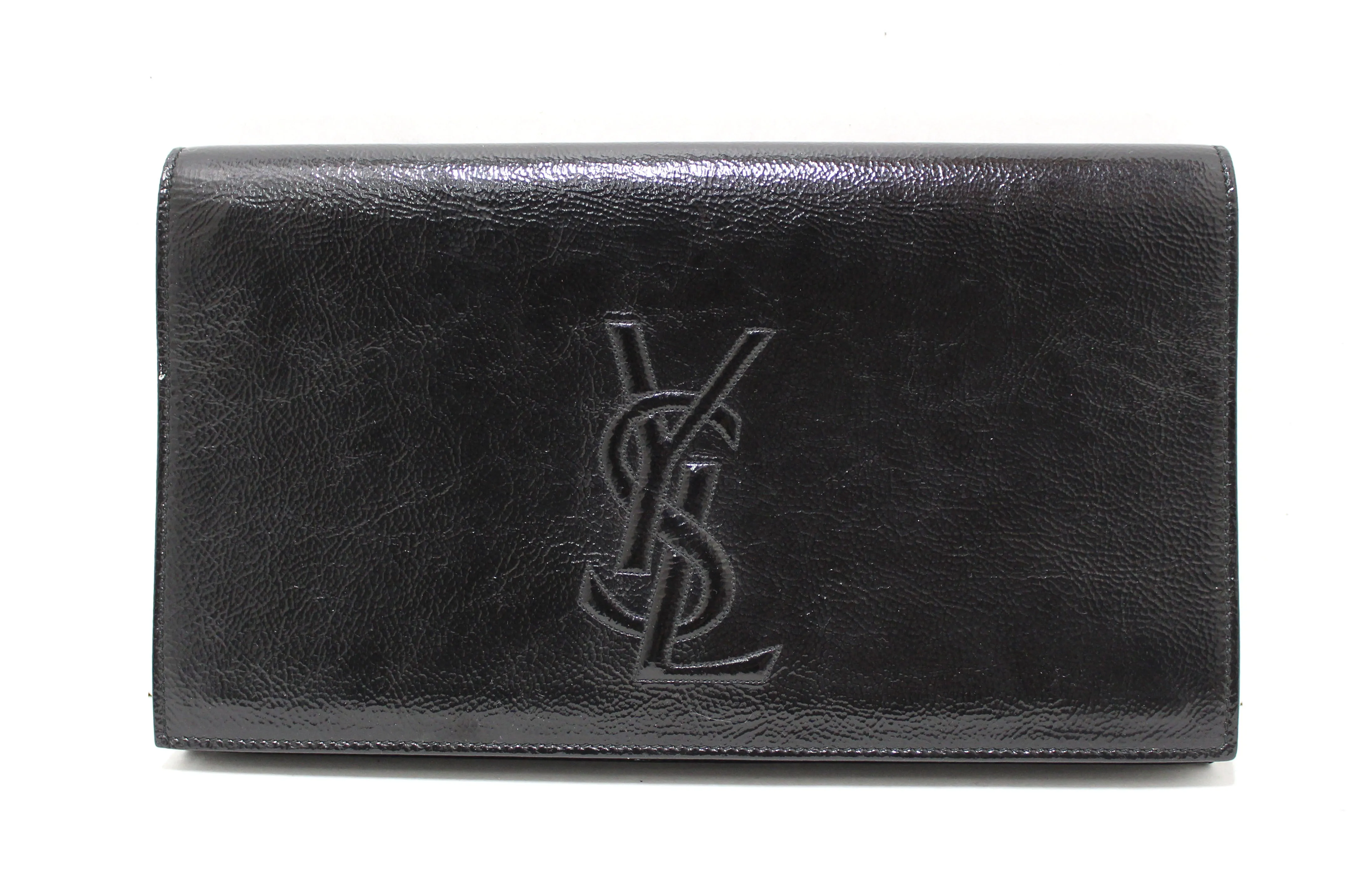 Authentic YSL Yves Saint Laurent Black Patent Leather Clutch Bag