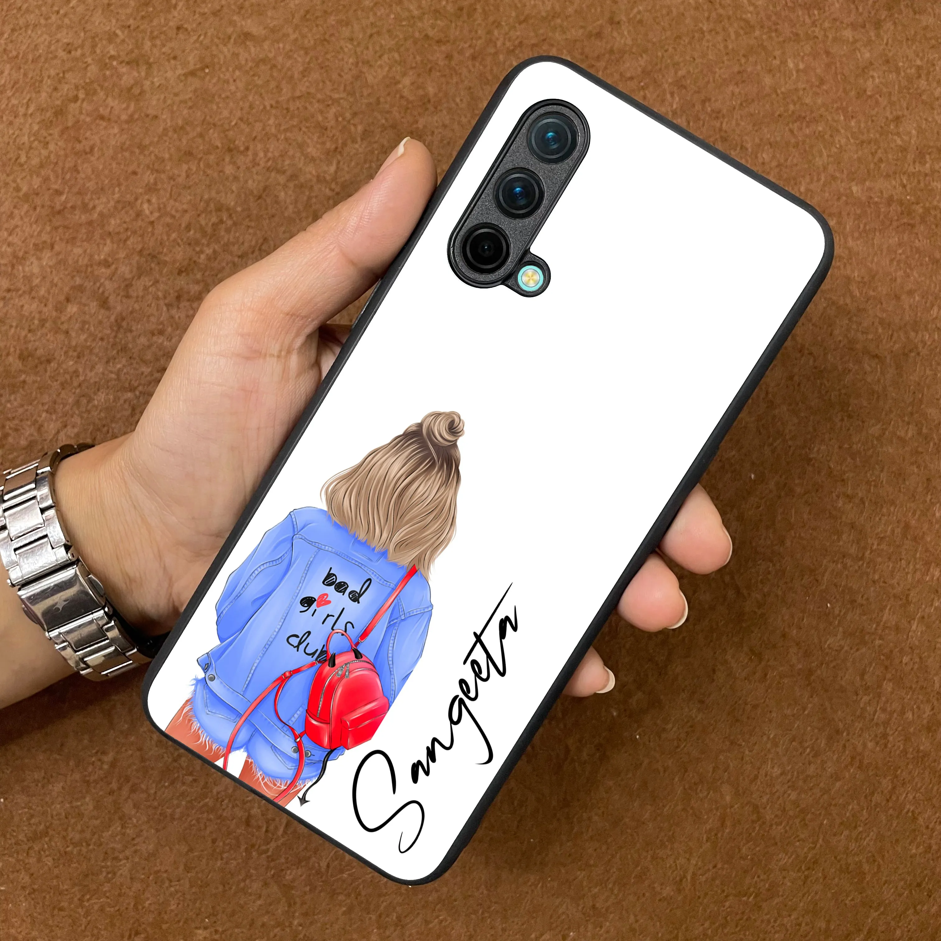 Bag Girl Customize Name Glass Case For OnePlus