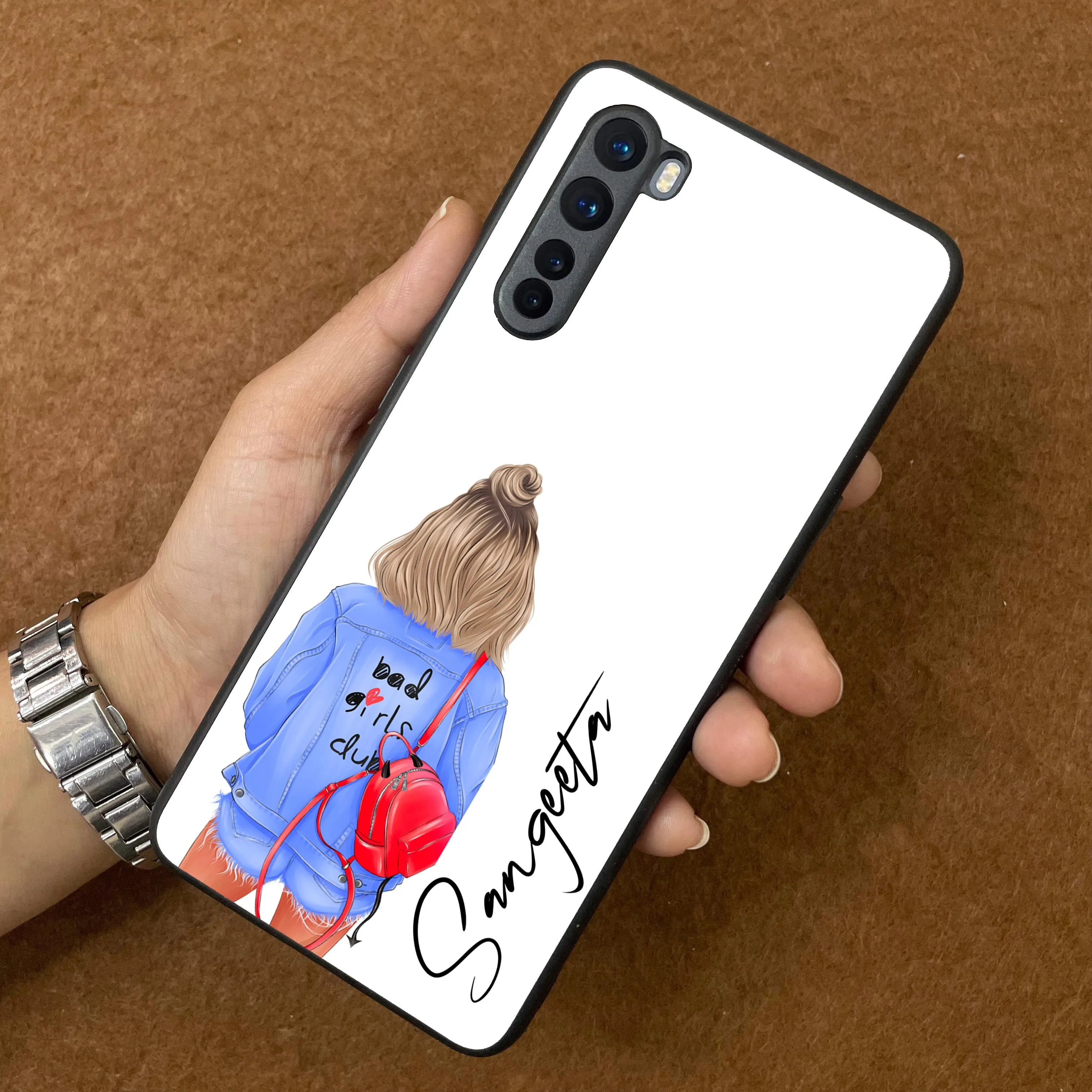 Bag Girl Customize Name Glass Case For OnePlus