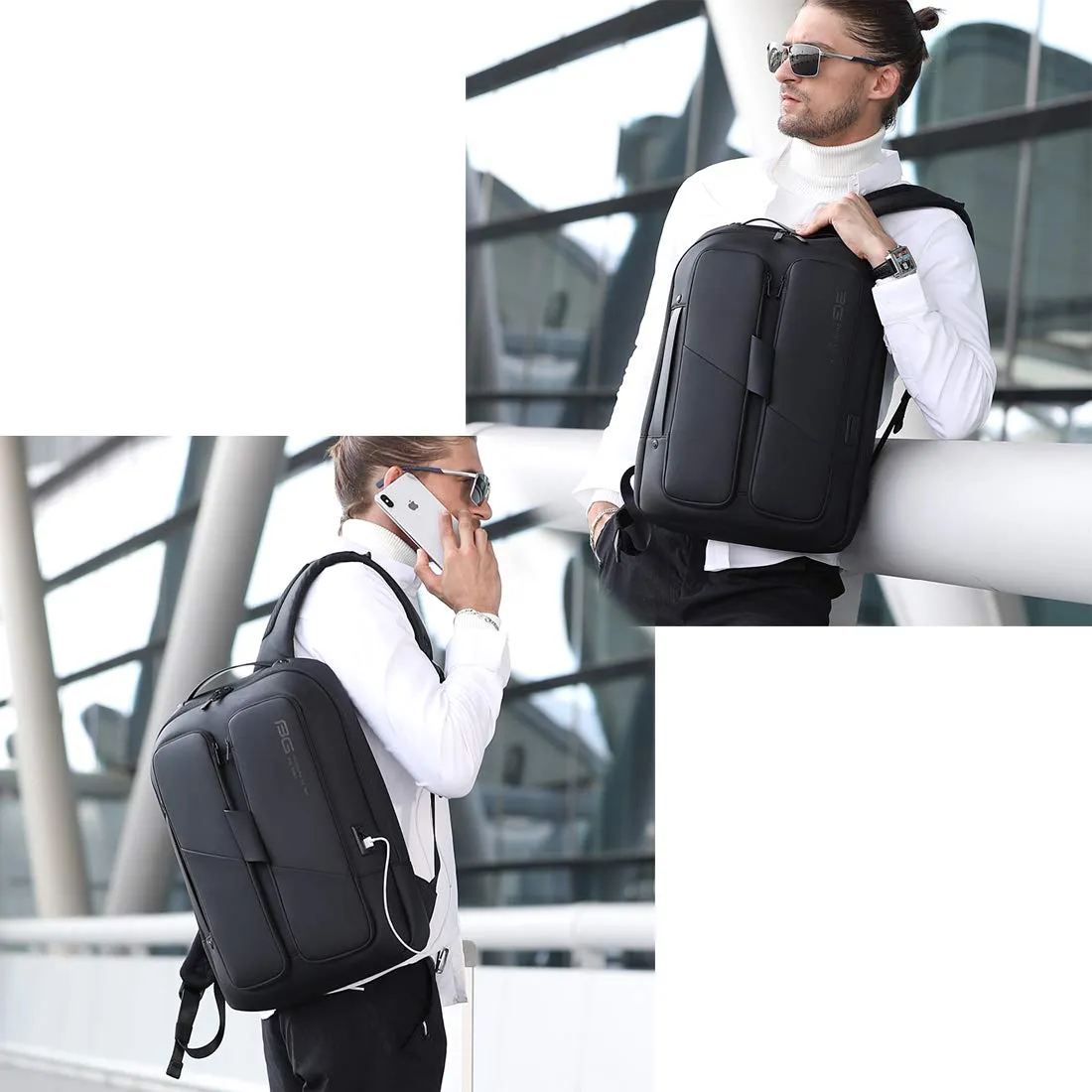 BANGE Water Resistant Anti-Theft Unisex Travel Laptop Backpack with USB Charging (Black)