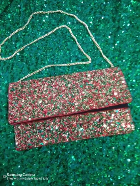 Bead and sequin clutch handbag