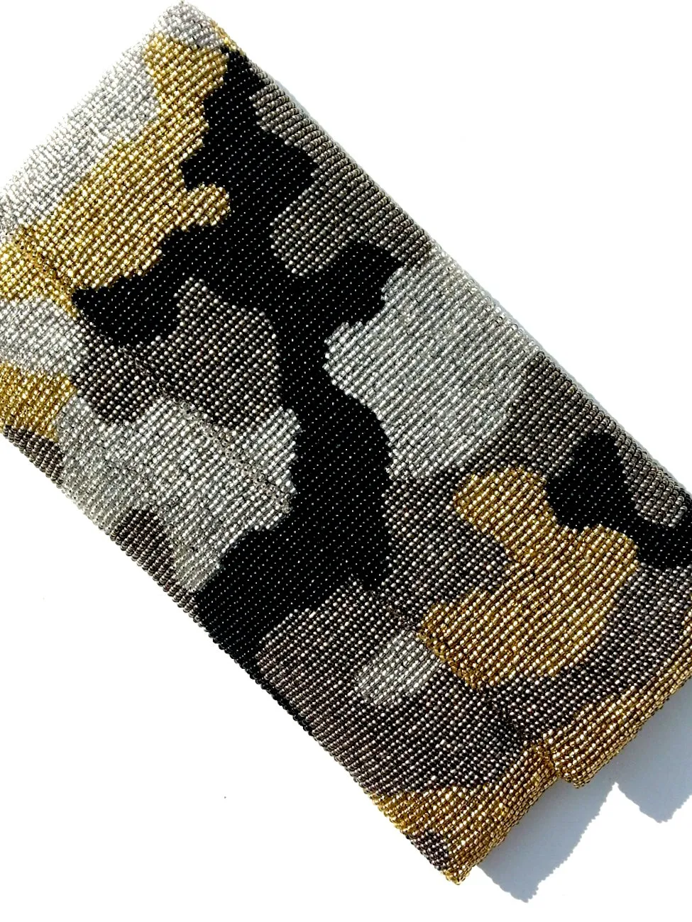 Beaded Envelope Clutch Bag Camo Gold