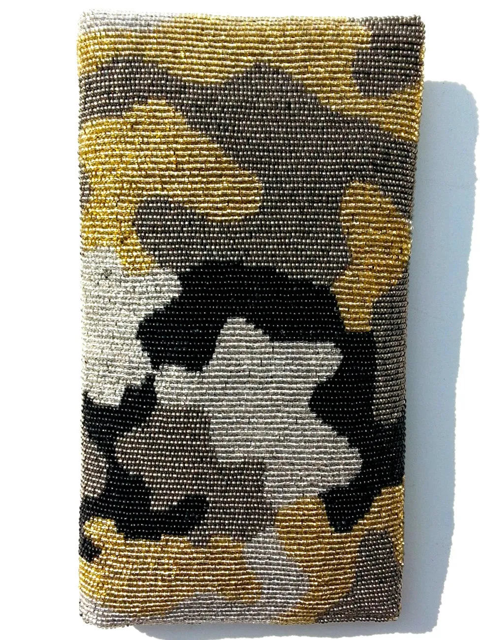 Beaded Envelope Clutch Bag Camo Gold