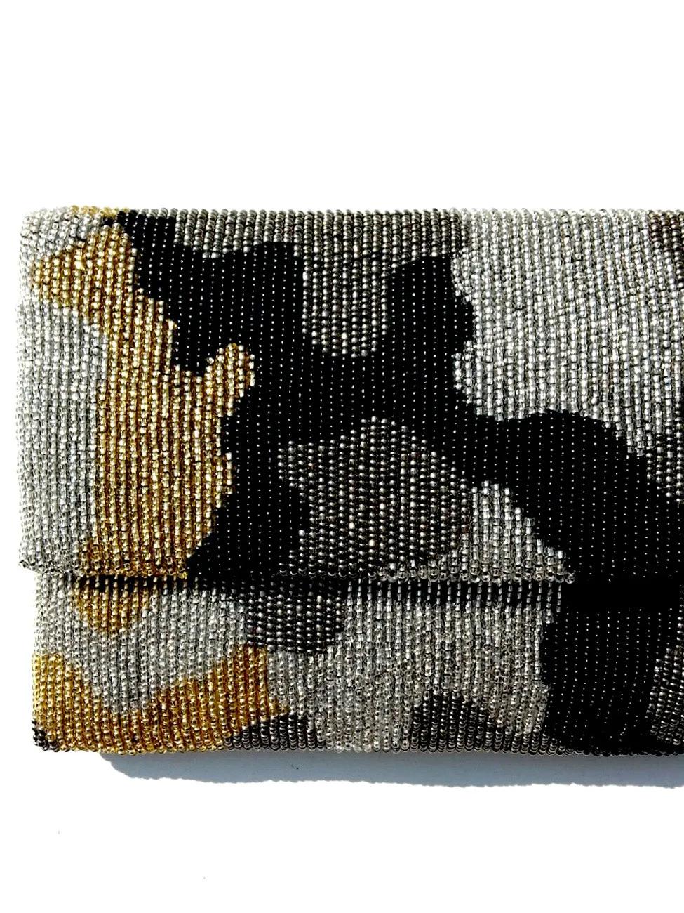 Beaded Envelope Clutch Bag Camo Gold