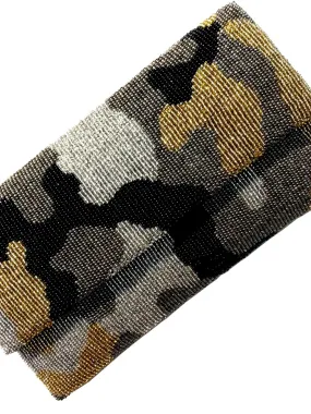 Beaded Envelope Clutch Bag Camo Gold