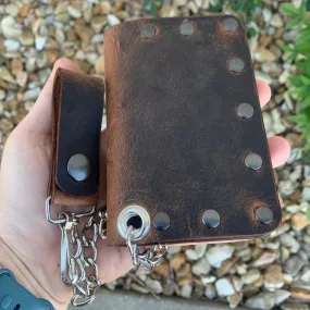 Biker Bifold Chain Wallet- Crazy Horse Buffalo Leather