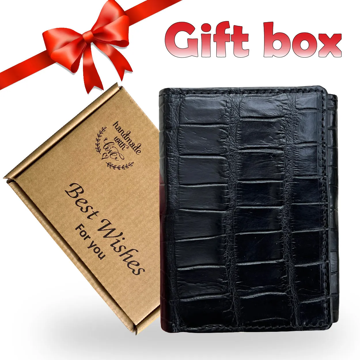 Black Alligator Leather Trifold Wallet RFID Blocking | TRI11