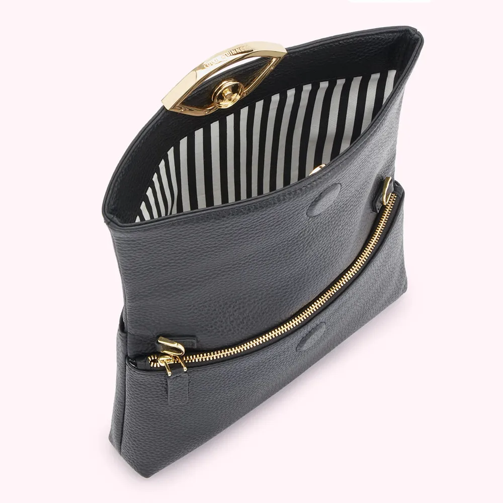 BLACK LEATHER ISSY CLUTCH BAG