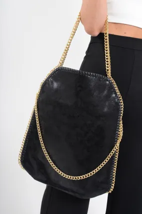 Black Oversized Chain Trim Shoulder Bag - Maria