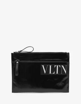 Black VLTN Gloss Canvas Clutch