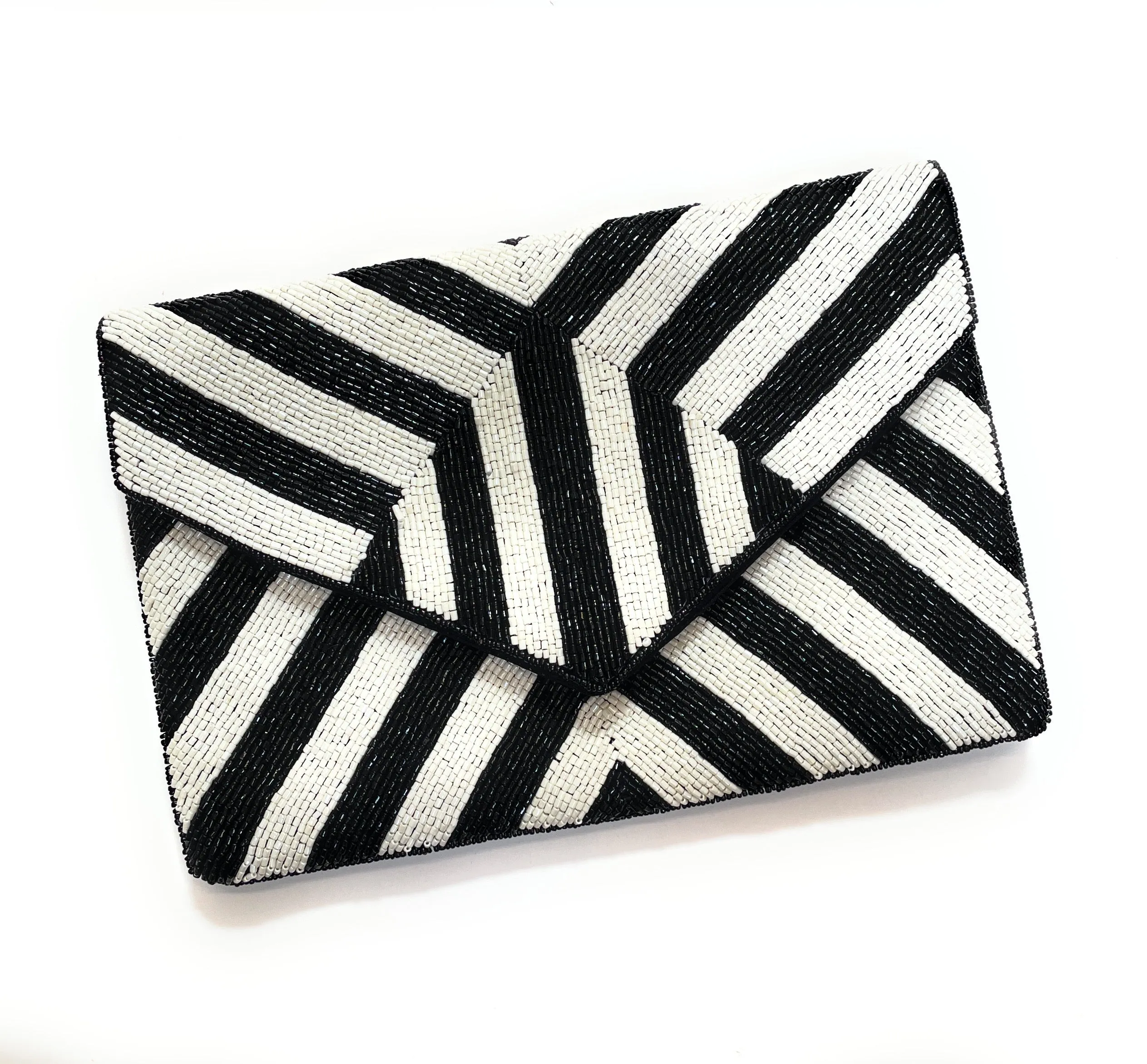 Black White Beaded Clutch Purse