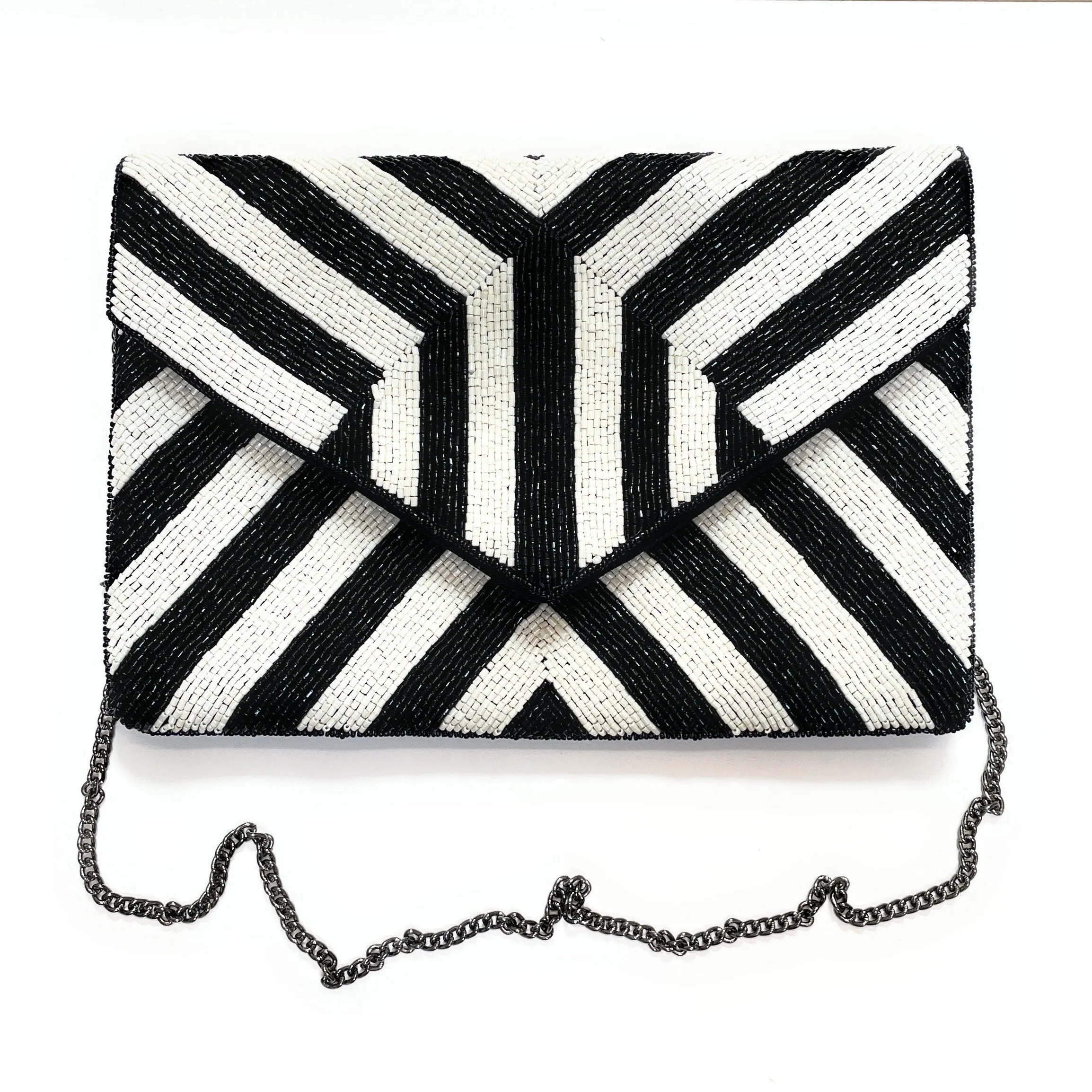 Black White Beaded Clutch Purse