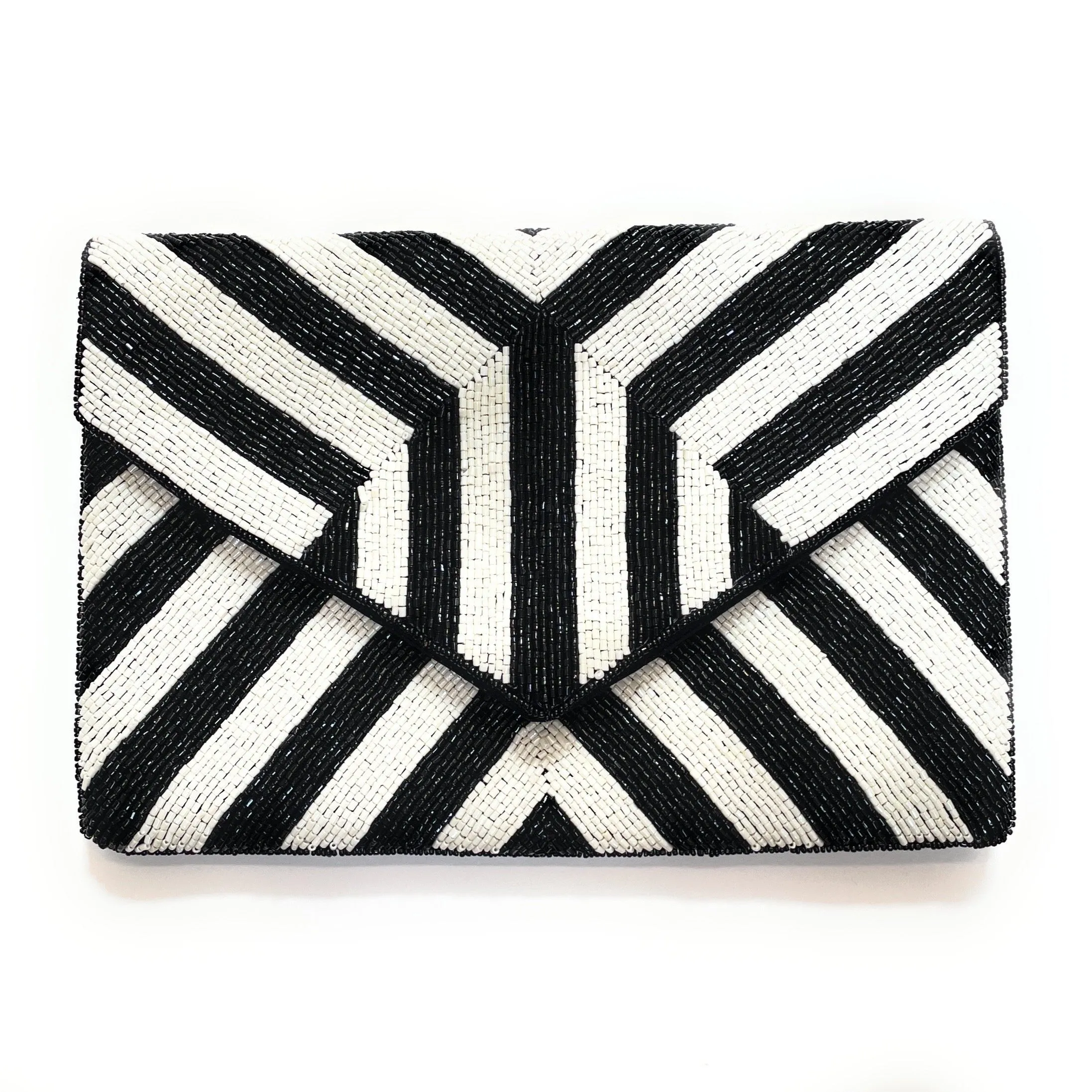 Black White Beaded Clutch Purse