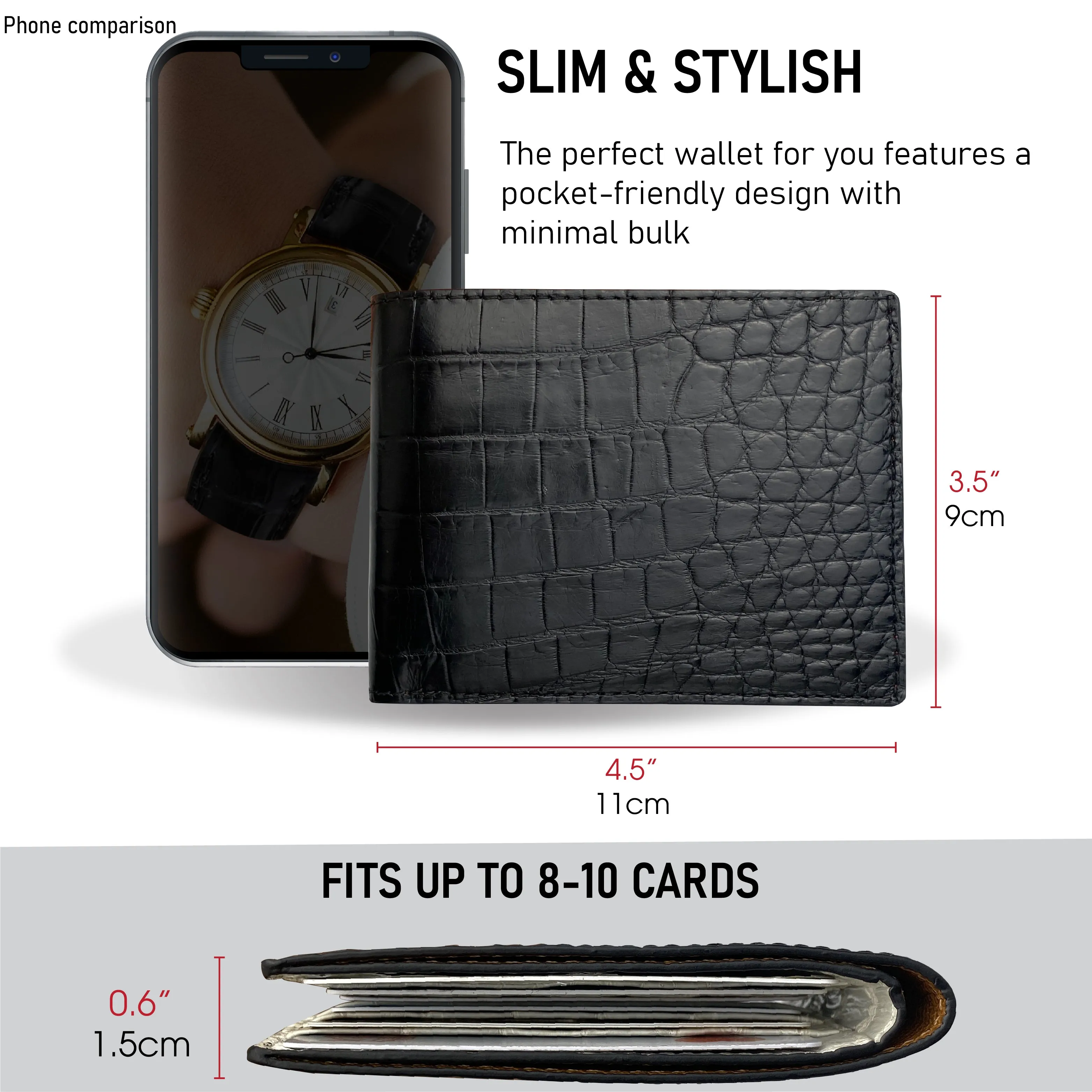 Black White Double Side Alligator Slim Bifold Wallet For Men | Handmade Crocodile Belly Leather Wallet RFID Blocking | VILE-110