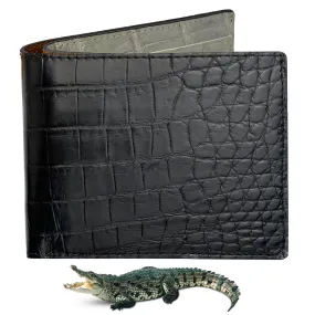 Black White Double Side Alligator Slim Bifold Wallet For Men | Handmade Crocodile Belly Leather Wallet RFID Blocking | VILE-110