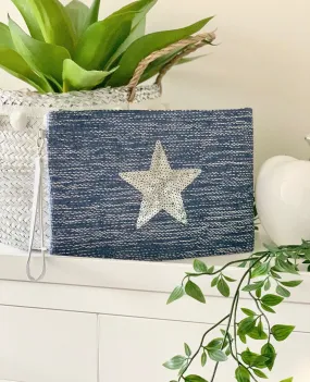 Blue Sequin Star Clutch/Cosmetic Bag