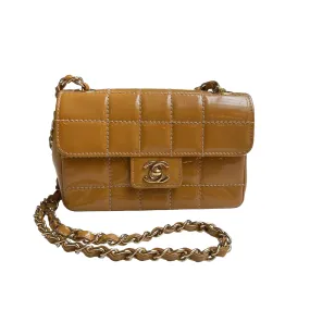 Brown Patent Leather Vintage Mini Flap Bag