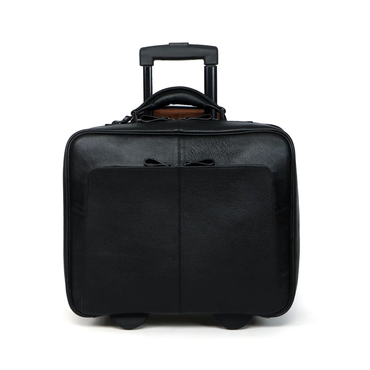 Cabin Luggage Trolley Bag In Black Textured Leather