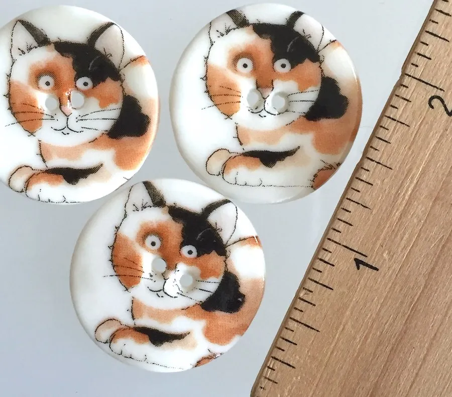 Calico Cat with Cute Paws Porcelain Button 1-1/8"