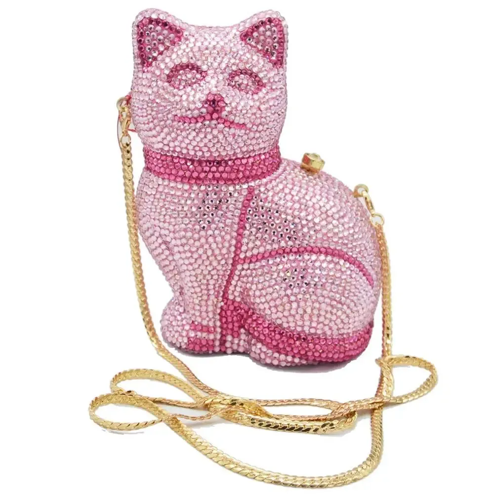 Cat Animal Crystal Evening Bags Customized Color Diamond Party Prom Purse