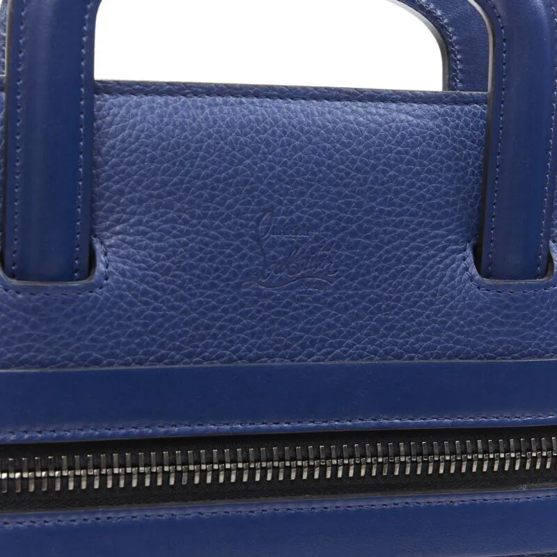 CHRISTIAN LOUBOUTIN Trictrac blue crest studded leather side zip portfolio bag