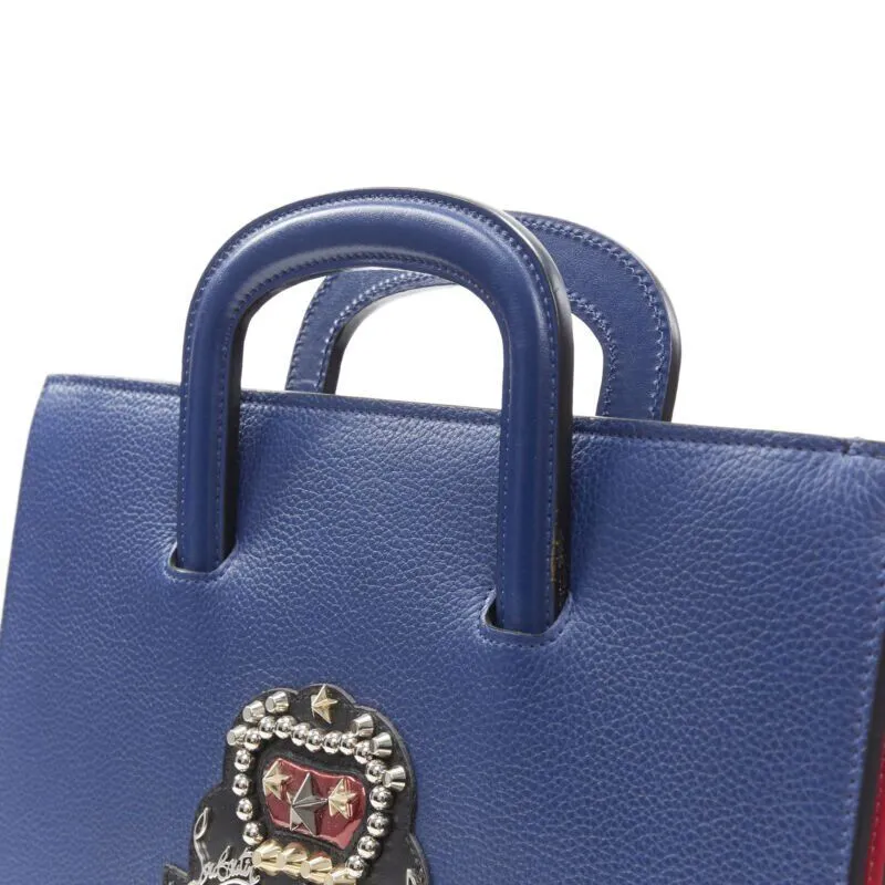 CHRISTIAN LOUBOUTIN Trictrac blue crest studded leather side zip portfolio bag