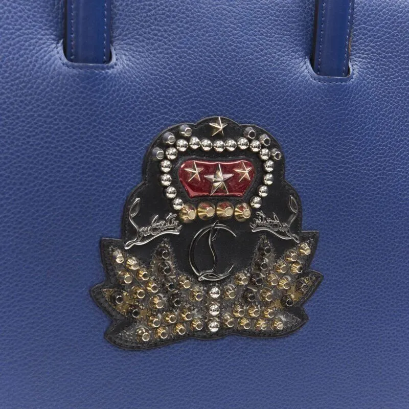 CHRISTIAN LOUBOUTIN Trictrac blue crest studded leather side zip portfolio bag