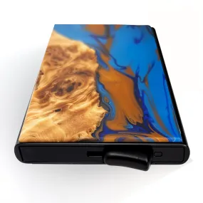 Coffee, Dark Blue, Blue- Wood & Resin Smart Wallet (Pop-Up Card Holder)