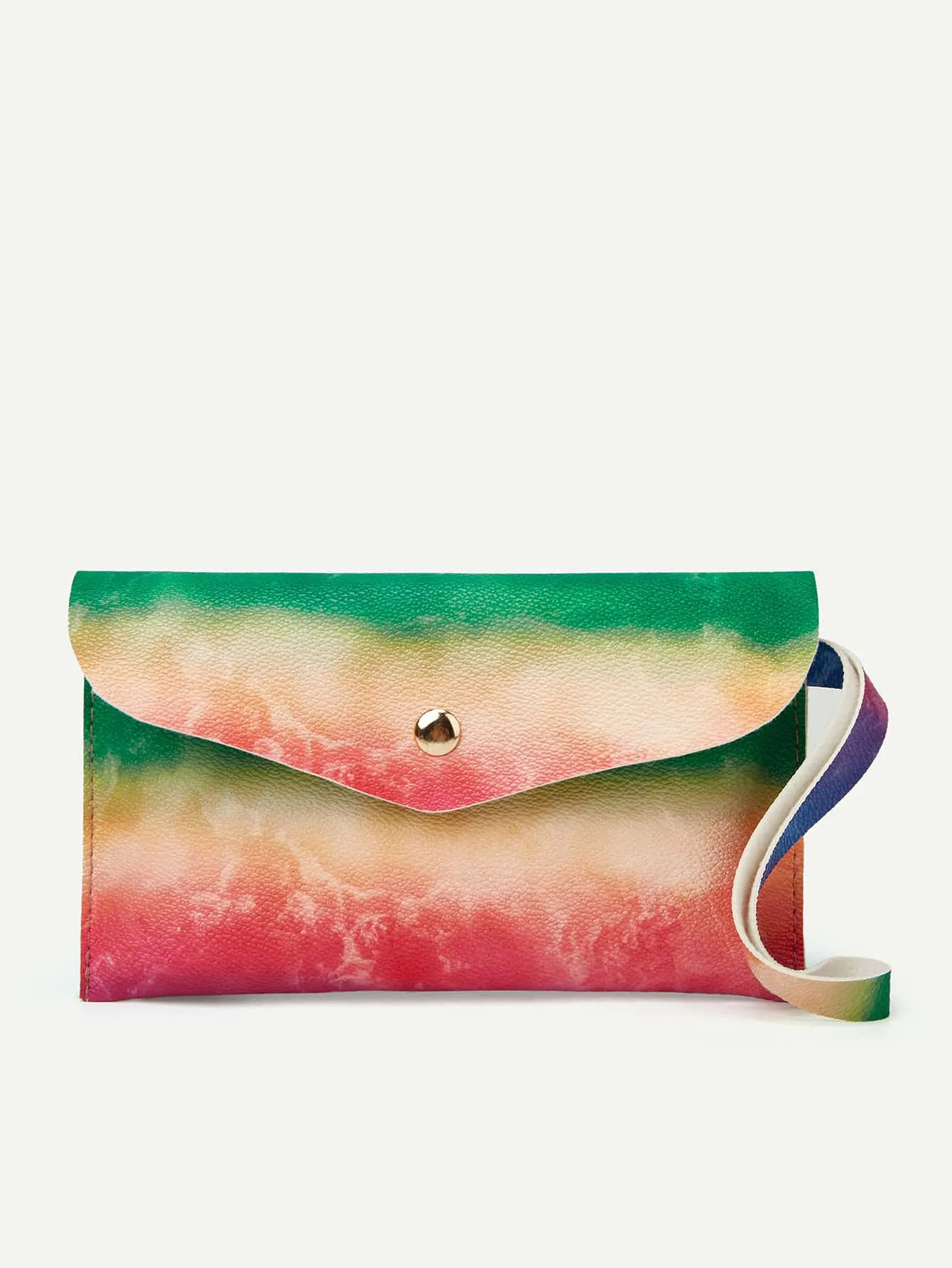 Colorblock Flap Clutch Bag With Wristlet