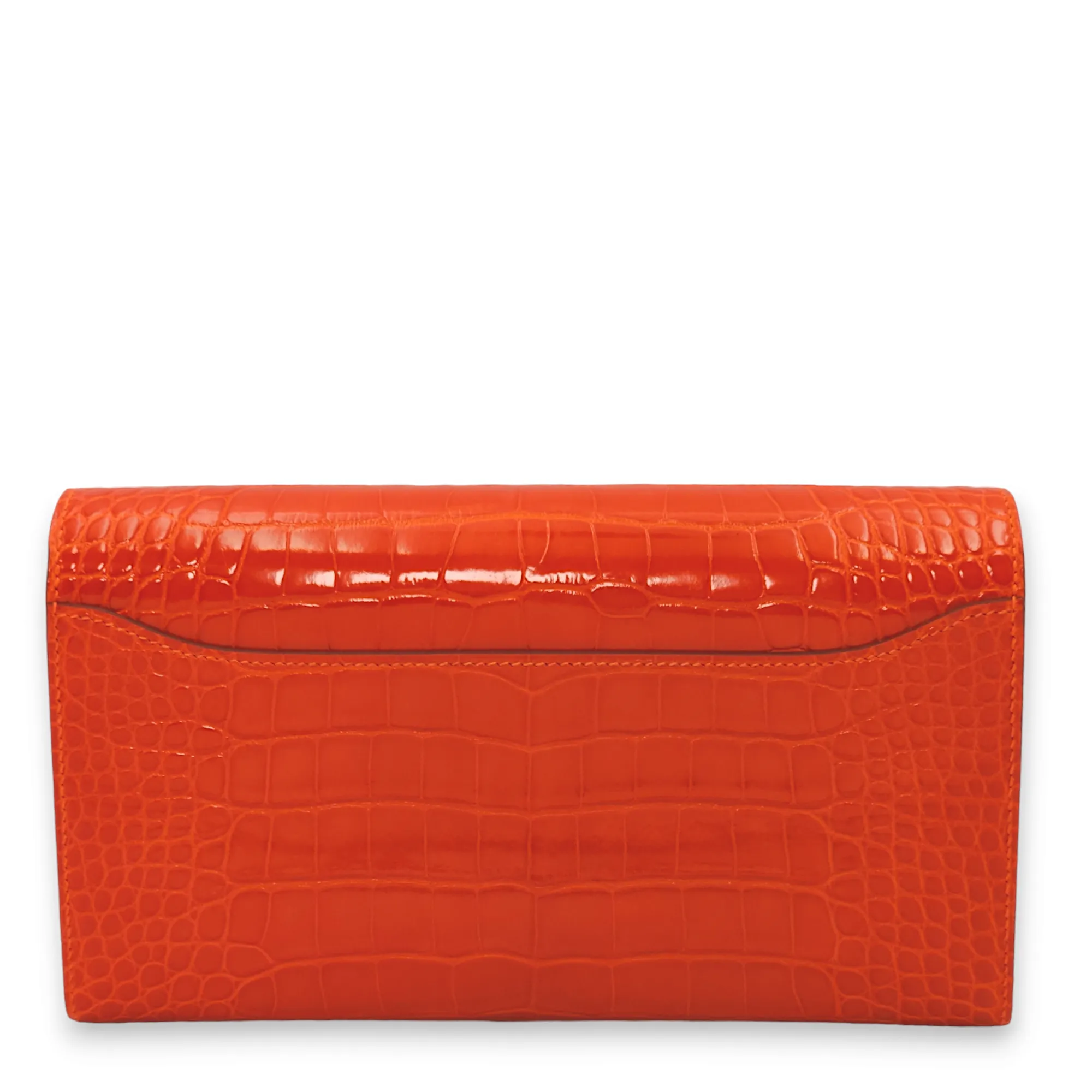 Constance Orange Wallet in Shiny Alligator, Gold hardware