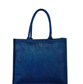 Custom Blue Jute Burlap Tote