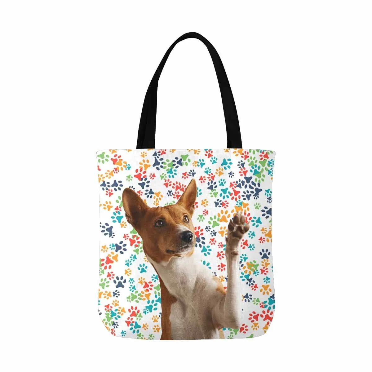 Custom Dog Face Colorful Paw Canvas Tote Bag