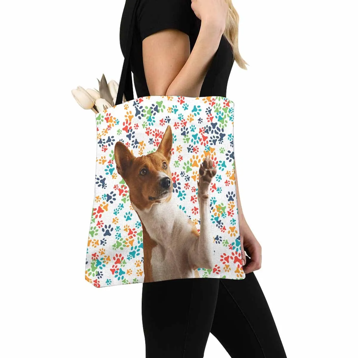 Custom Dog Face Colorful Paw Canvas Tote Bag